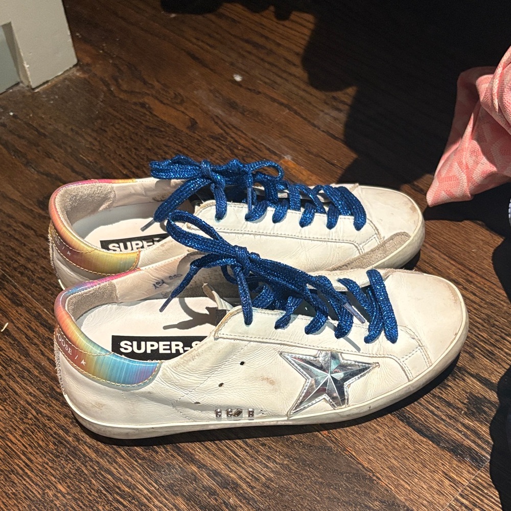 Golden Goose Kids Sneakers - White with Blue and Rainbow Accents